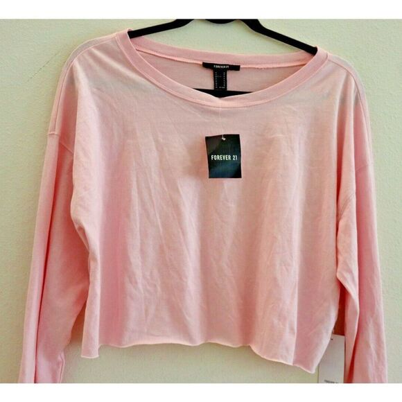 Forever 21 Women's Sz Medium Pink Cropped Long Sleeve Knit Top - Picture 3 of 8